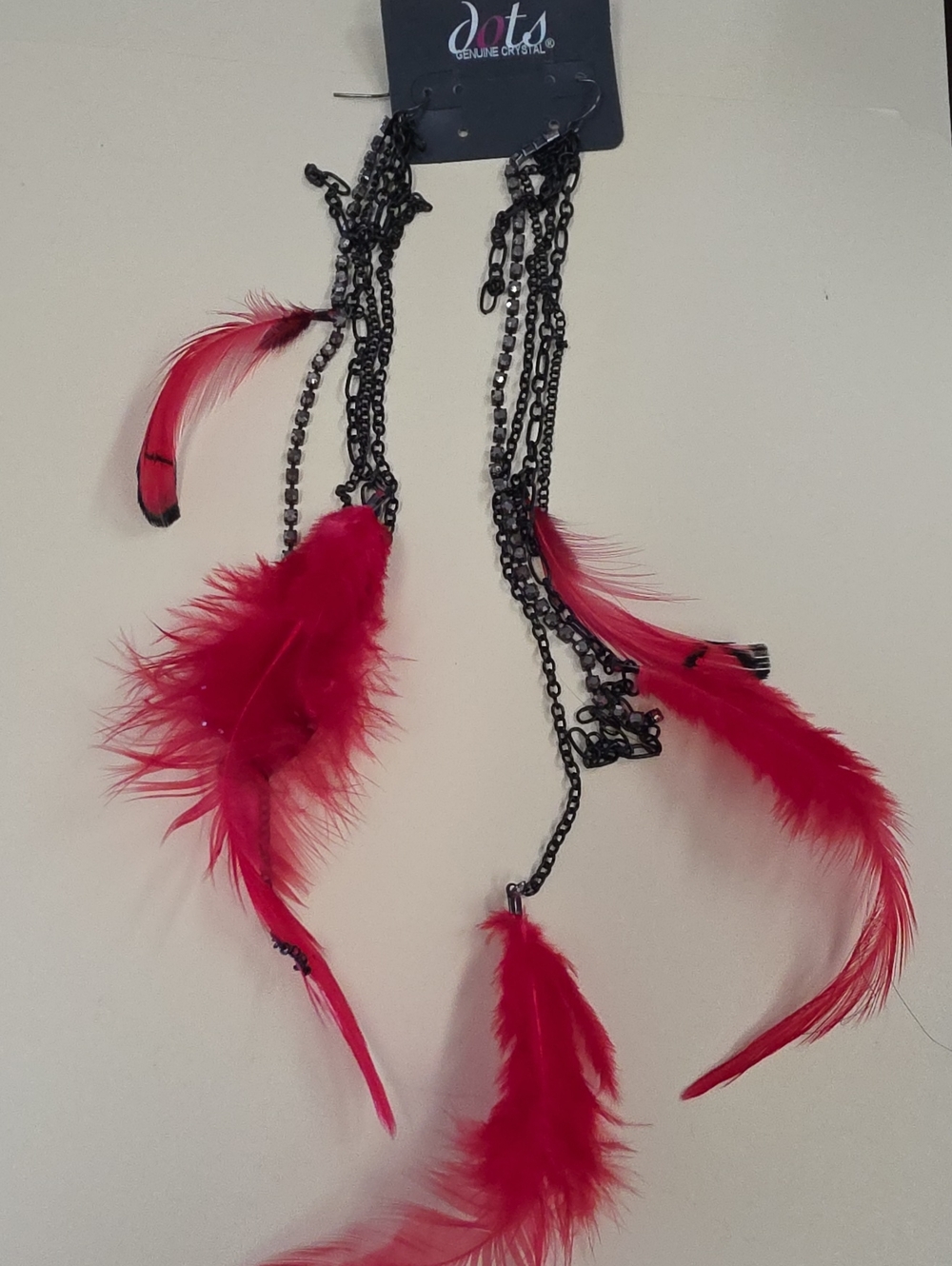 Dots Bright Red Feather Chain Hair Accessory